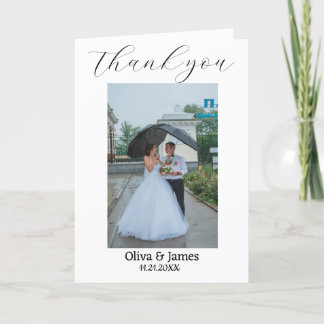 Cartão De Agradecimento Fotos de casamento com coração de roteiro contempo
