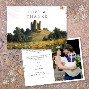 Cartão De Agradecimento Fotos de casamento com flores silvestres e castelo