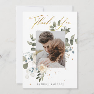 Cartão De Agradecimento Fotos de casamento com folhagem botânica floral do