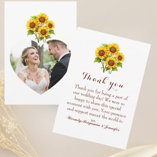 Cartão De Agradecimento Fotos de Casamento com Girassóis Rústicos