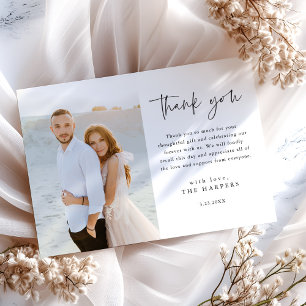 Cartão De Agradecimento Fotos de Casamento com Legenda Simples