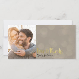 Cartão De Agradecimento Fotos de Casamento Dourado Marrom Amor & Agradecim