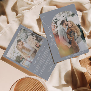 Cartão De Agradecimento Fotos de casamento em azul poeirento minimalista m
