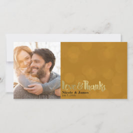 Cartão De Agradecimento Fotos de casamento em ouro laranja Amor & Agradeci