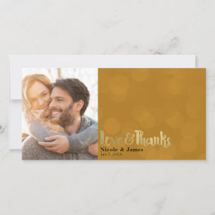 Cartão De Agradecimento Fotos de Casamento Laranja Dourado Amor & Agradeci