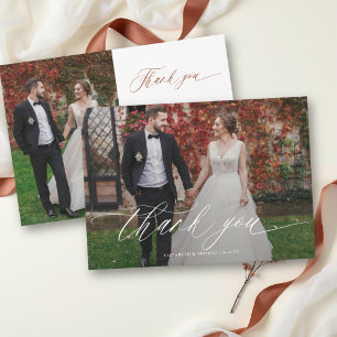 Cartão De Agradecimento Fotos de Casamento Modernas Minimalistas Romântica
