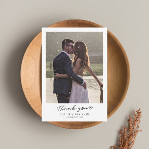 Cartão De Agradecimento Fotos de Casamento Moderno com Letra Mão