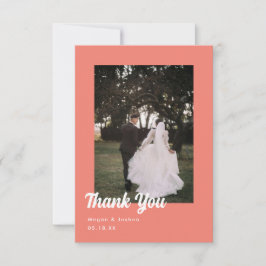 Cartão De Agradecimento Fotos de Casamento Rosa Coral com Letra Minimalist