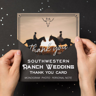 Cartão De Agradecimento Fotos de Casamento Rústico no Estilo Western Nota