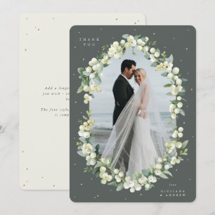 Cartão De Agradecimento Fotos de Casamento Verde/Crema Snowberry+Eucalipto