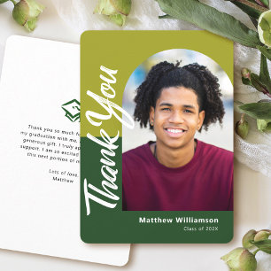 Cartão De Agradecimento Fotos de Formatura em Verde com Arco em Script Mod