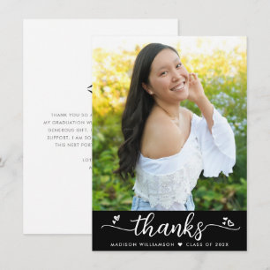 Cartão De Agradecimento Fotos de Formatura Negras Moderno Elegante Coração