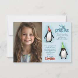 Cartão De Agradecimento Fotos de pinguins legais celebrando o aniversário 