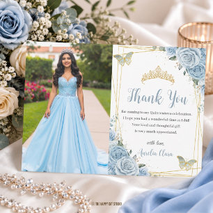 Cartão De Agradecimento Fotos de Quinceañera Borboleta Dourada Floral Baby