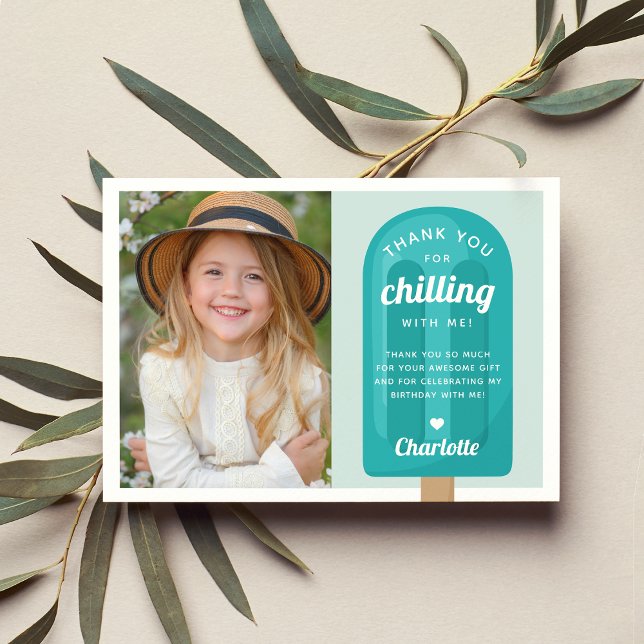 Cartão De Agradecimento Fotos do Aniversário de Crianças com Picolé de Ver (Criador carregado)