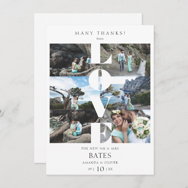 Cartão De Agradecimento Fotos do Casamento de Colagem Branca de Tendência  (Frente/Verso)