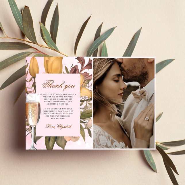 Cartão De Agradecimento Fotos do Chá de Noiva com Brunch Floral e Champanh (Criador carregado)