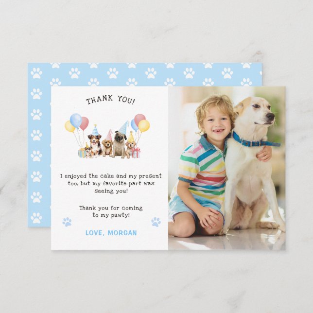 Cartão De Agradecimento Fotos em aquarela azul de cachorrinhos fofos (Frente/Verso)