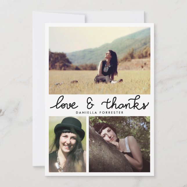 Cartão De Agradecimento Fotos graduadas bonitos do roteiro três do amor e (Frente)