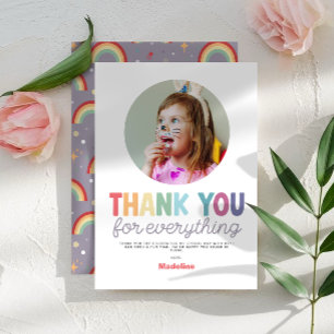 Cartão De Agradecimento Fotos Minimalistas de Meninas Arco-íris Aniversári