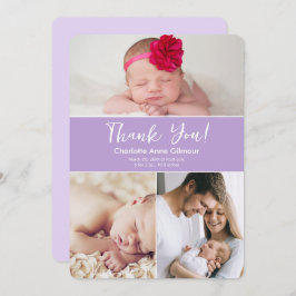 Cartão De Agradecimento Fotos personalizadas Chá de bebê roxo macio