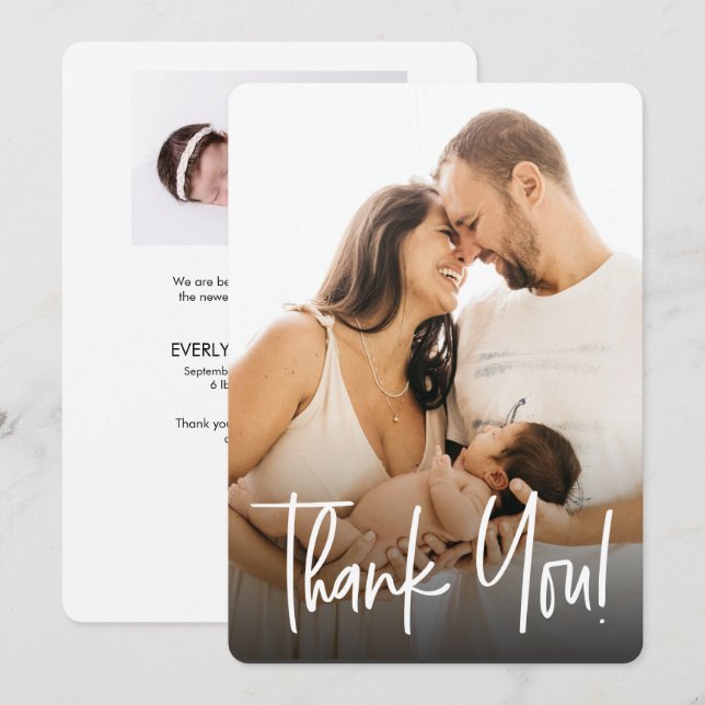 Cartão De Agradecimento Fotos Personalizadas de Nascimento de Bebê (Frente/Verso)
