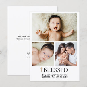 Cartão De Agradecimento Fotos Personalizadas do Batismo de Bebê Cruz Doura