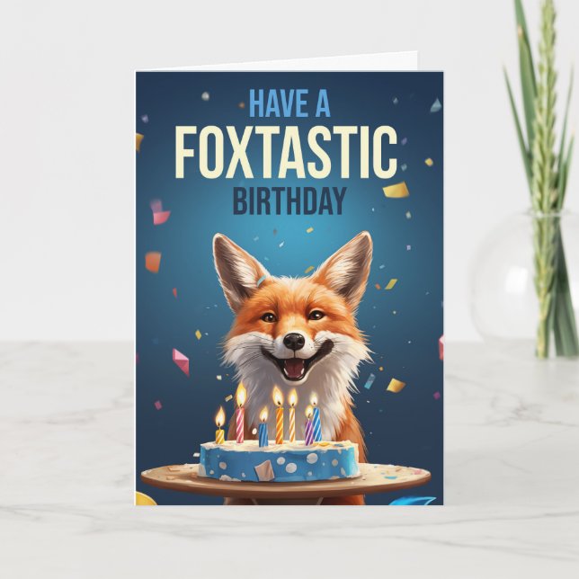 Cartão De Agradecimento Fox Birday com Velas de Bolo e Fita de Ticker (Frente)