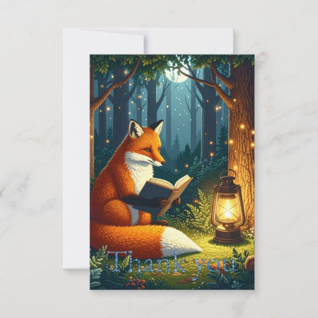 Cartão De Agradecimento Fox in a Magical Forest Library (Frente)