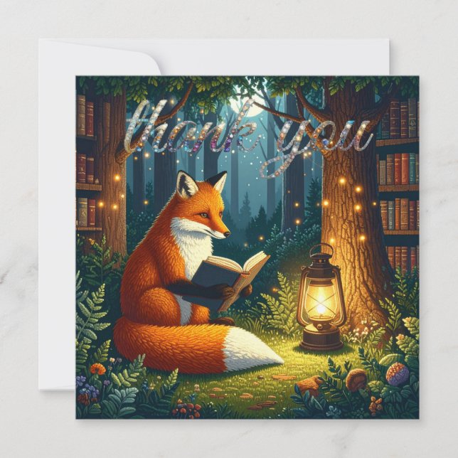 Cartão De Agradecimento Fox in a Magical Forest Library (Frente)