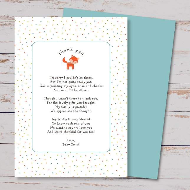 Cartão De Agradecimento Fox Simples, obrigado a anotar com poema (Criador carregado)