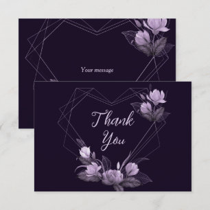 Cartão De Agradecimento Frame Geométrico Violeta Floral Roxo festa de casa