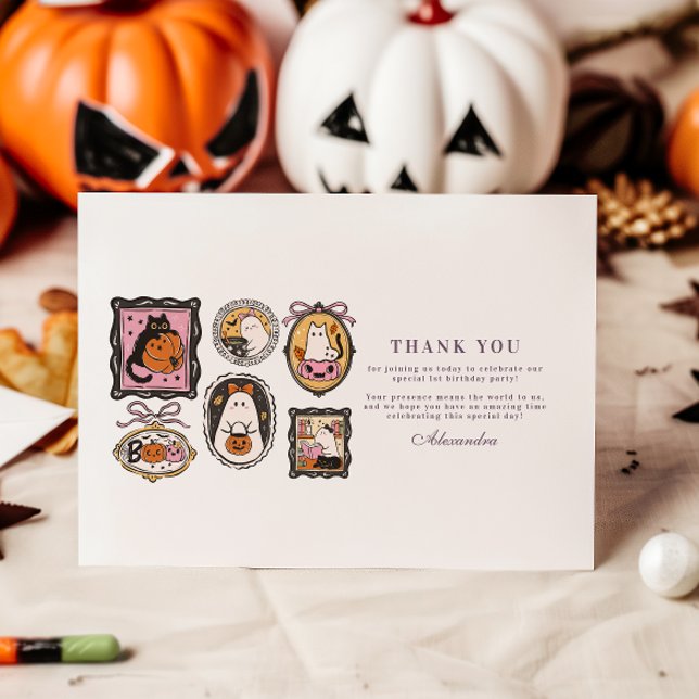 Cartão De Agradecimento Framed Ghost & Cat Halloween 1st Birthday (Criador carregado)