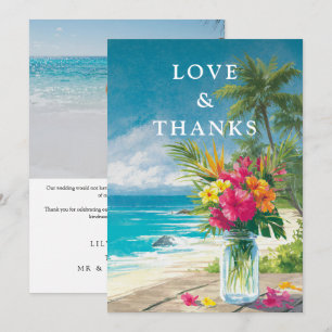 Cartão De Agradecimento Frasco de Noiva Floral Praia Tropical Casamento Fo