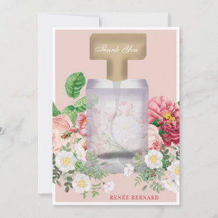 Cartão De Agradecimento Frasco de Perfume Rosa Bege Chuveiro de Noiva Flor