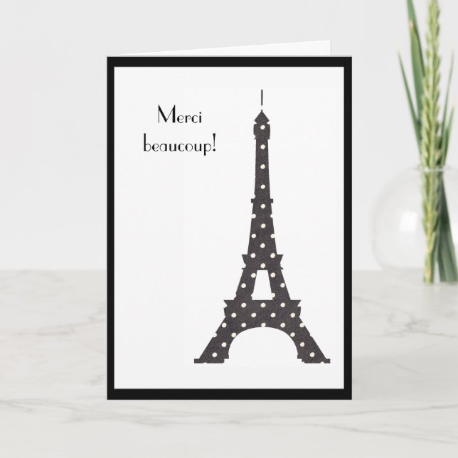 Cartão De Agradecimento French Polka Dots Eiffel Tower Thank You (Frente)