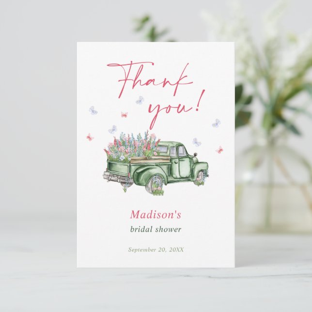 Cartão De Agradecimento Fresco Do Chá de panela De Caminhão Floral Do Merc (Em pé/Frente)