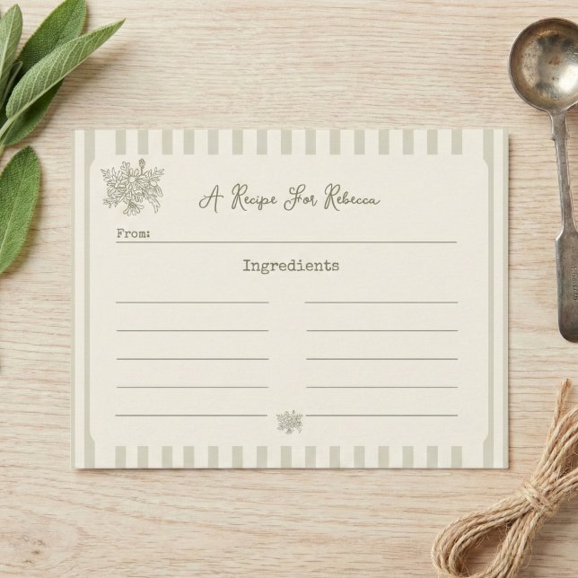 Cartão De Agradecimento Fresh off the Market Sage Green Bridal Recipe Card (Criador carregado)