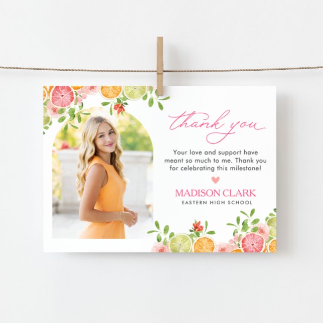 Cartão De Agradecimento Freshly Graduated Floral Citrus Thank You Card (Criador carregado)