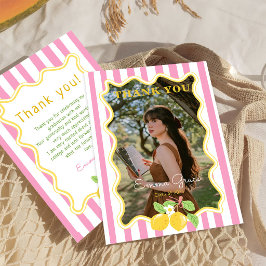 Cartão De Agradecimento Freshly Graduated Lemon Pink Stripes Graduation