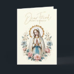 Cartão De Agradecimento FRIEND Feliz Aniversário Floral Religioso<br><div class="desc">Com um cartão de aniversário religioso para um AMIGO QUERIDO com belas flores num vaso e uma imagem católica tradicional da Bem-Aventurada Virgem Maria, Nossa Senhora de Lourdes. Um versículo das Escrituras está no interior com as flores e o terço. Todo o texto e fontes podem ser modificados.</div>