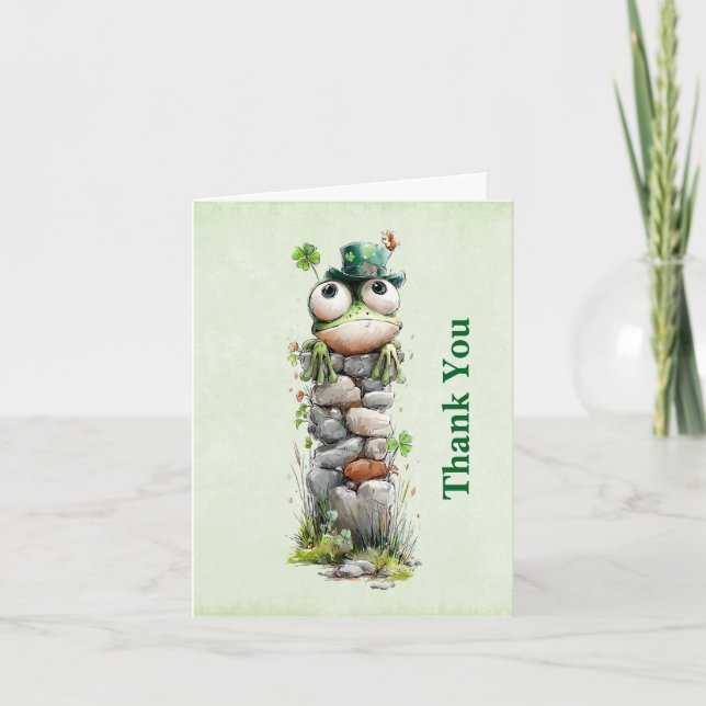 Cartão De Agradecimento Frog with Green Hat and Shamrock Cute (Frente)