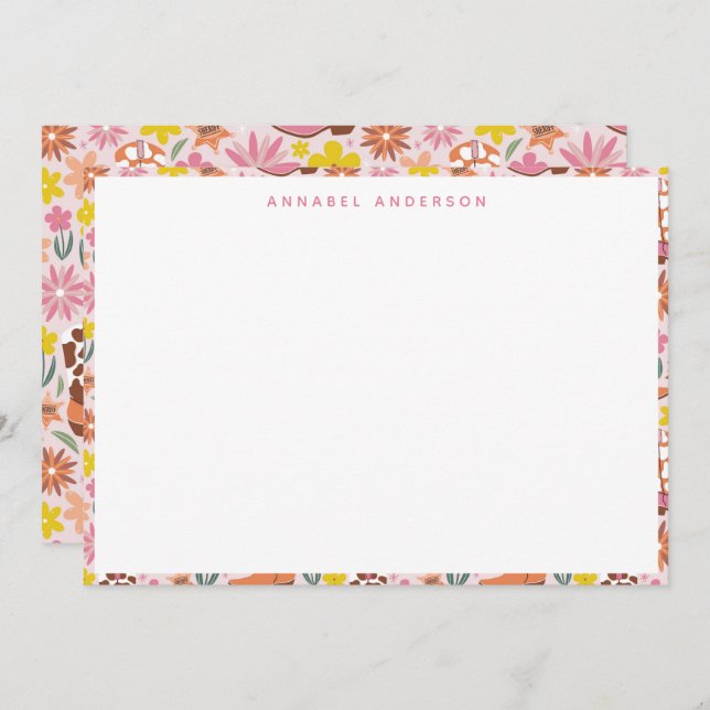 Cartão De Agradecimento Fronteira de Boots da Garota Ocidental Rosa, Rosa, (Frente/Verso)