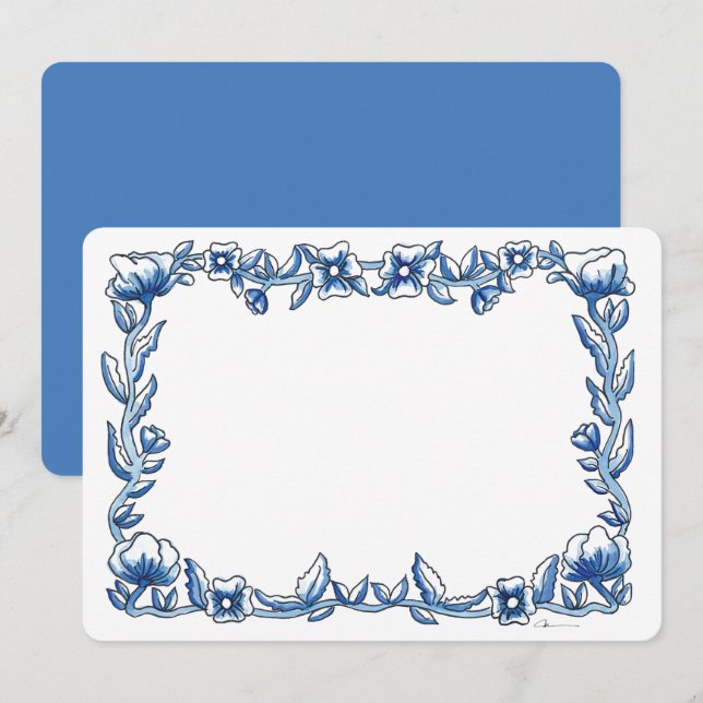 Cartão De Agradecimento Fronteira de Flor Chinoiserie (Frente/Verso)