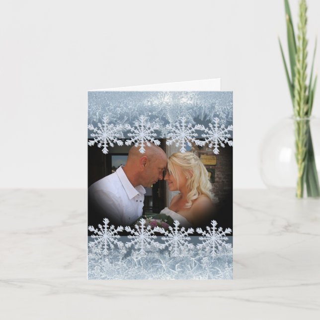 Cartão De Agradecimento Frosted Blue Winter Wedding Custom Photo (Frente)