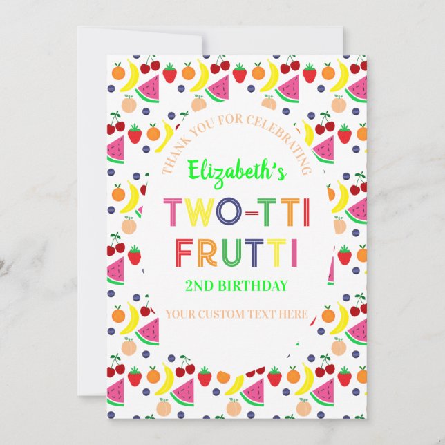 Cartão De Agradecimento Fruit Two-tti Frutti 2nd Birthday (Frente)