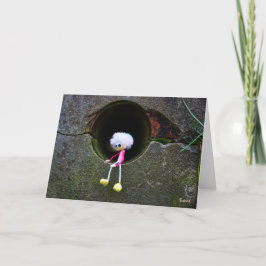 Cartão De Agradecimento Fubby poppetje dat in een muur zit.
