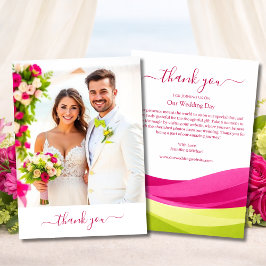 Cartão De Agradecimento Fuchsia and Lime Green Wedding Thank You Card