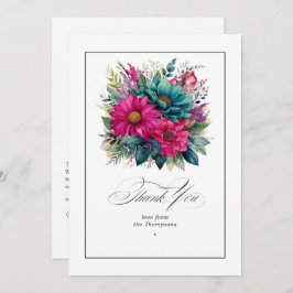 Cartão De Agradecimento Fuchsia Elegante e Casamento Verde Emerald