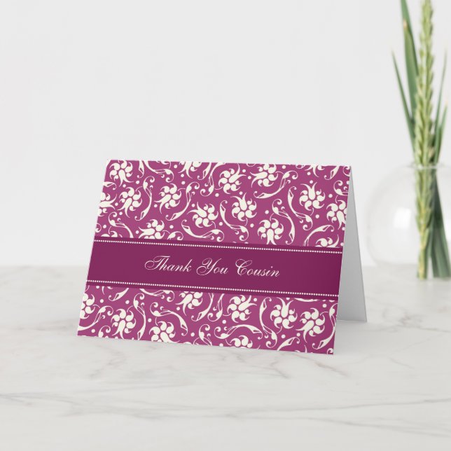 Cartão De Agradecimento Fuchsia Floral Cousin Thank You Bridesmaid Card (Frente)